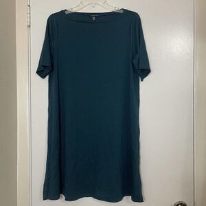 EILEEN FISHER GREEN BOAT NECK SHORT SLEEVE TUNIC TSHIRT SIZE US SMALL